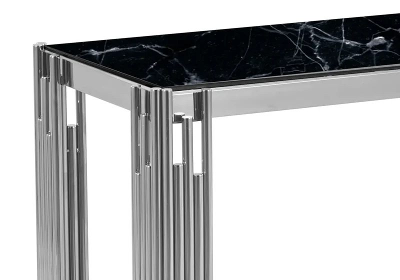 Console argentée marbre noir - Eve
