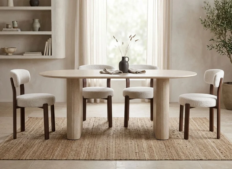 Table à manger ovale en marbre composite beige 6 personnes 180cm ELMA