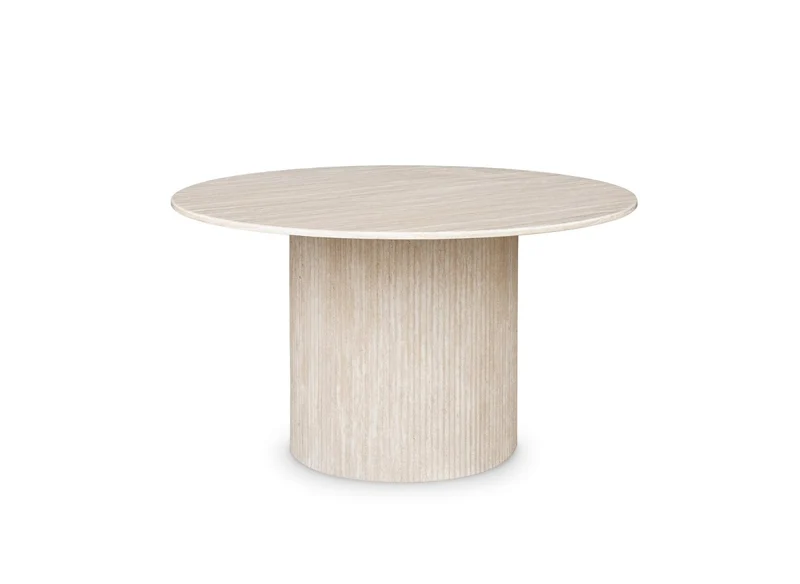 Table à manger ronde en marbre composite beige 4 personnes 130cm DHARA