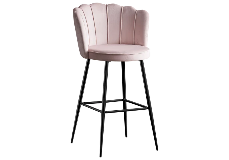 Chaise de bar design coquillage velours rose - Nymea x2