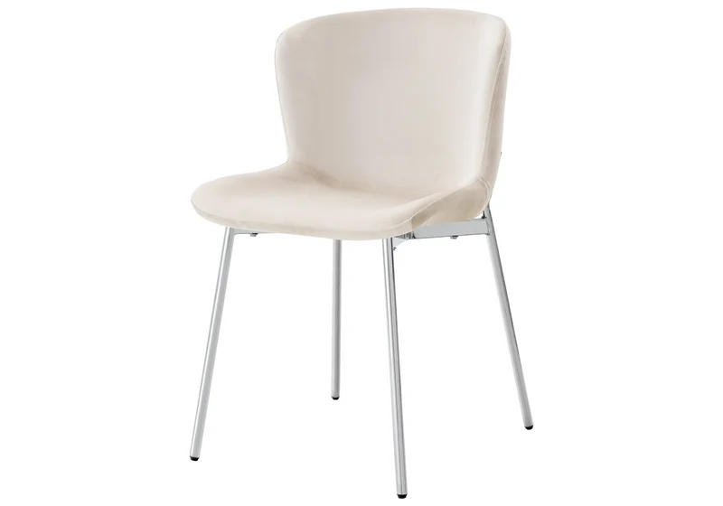 Chaise salle manger velours écru pieds chromé - Vesta x4