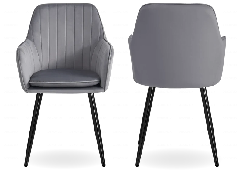 Chaise fauteuil velours anthracite noir - Avas x2