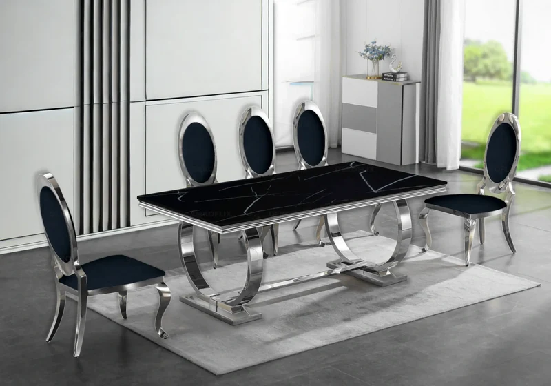 Table à manger marbre noir argent - Bobo