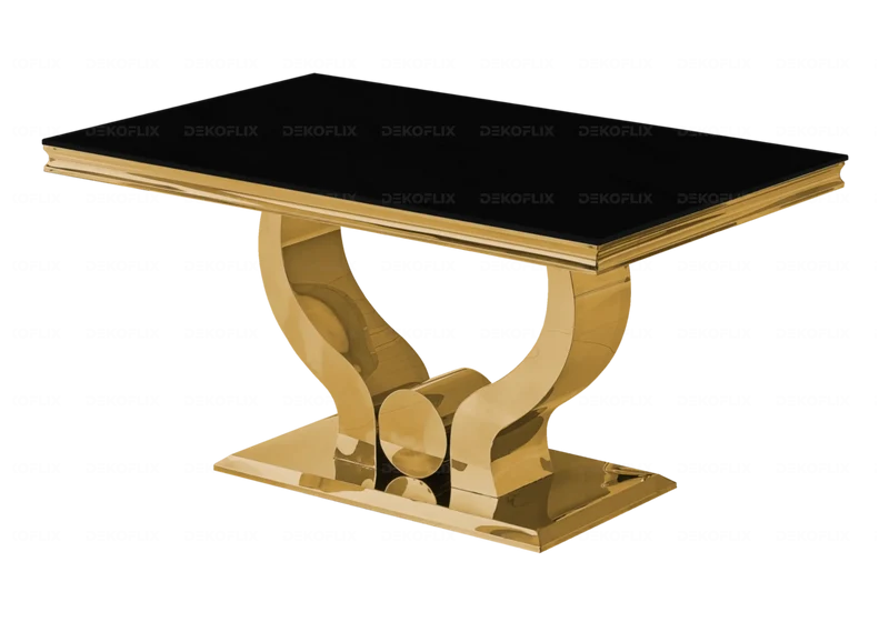 Table verre noir et 4 chaises capitonnées doré – Omega