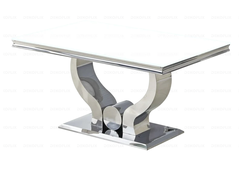 Table verre blanc et 4 chaises capitonnées argent – Omega