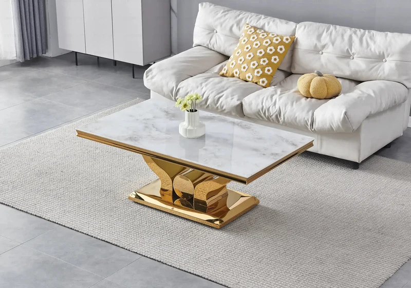 Salle à manger complète marbre beige doré – Omega