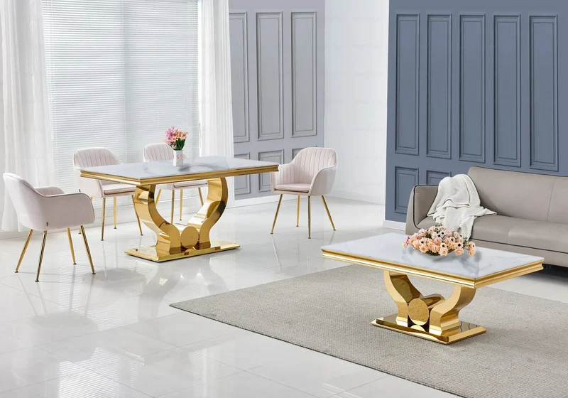 Salle à manger complète marbre blanc doré – Omega