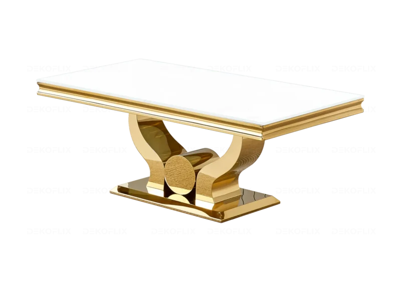 Salle à manger complète verre blanc doré – Omega