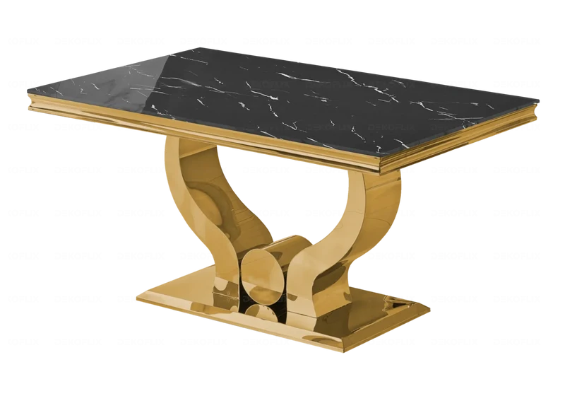 Salle à manger complète marbre noir doré – Omega