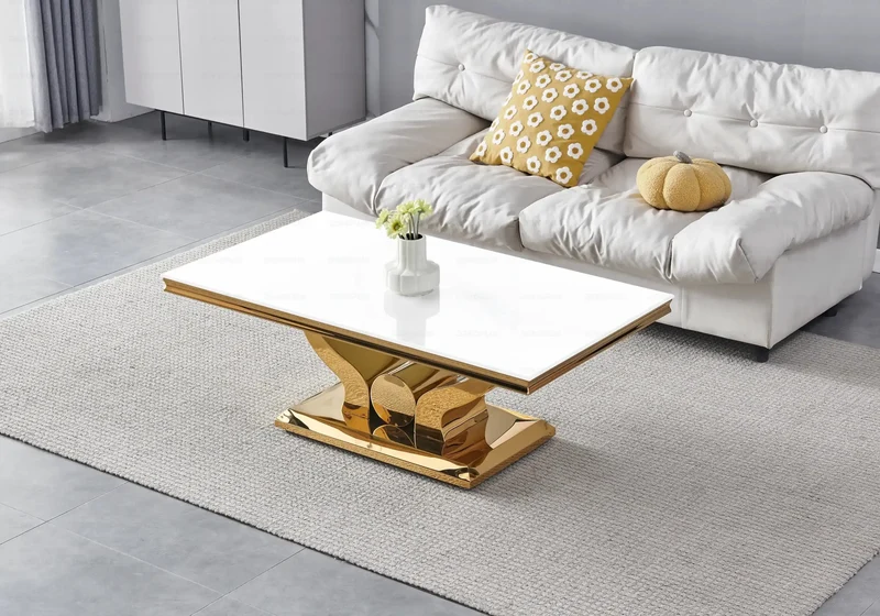 Table basse verre blanc dorée - Omega