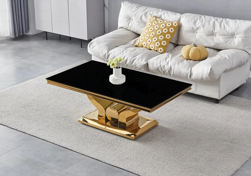 Table basse verre noir dorée - Omega