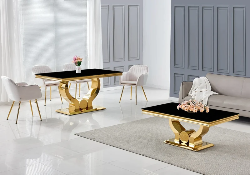 Table basse verre noir dorée - Omega