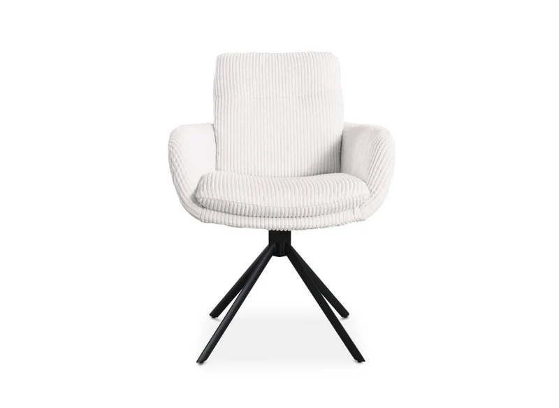 Chaise design avec accoudoirs en velours côtelé blanc écru LOLA