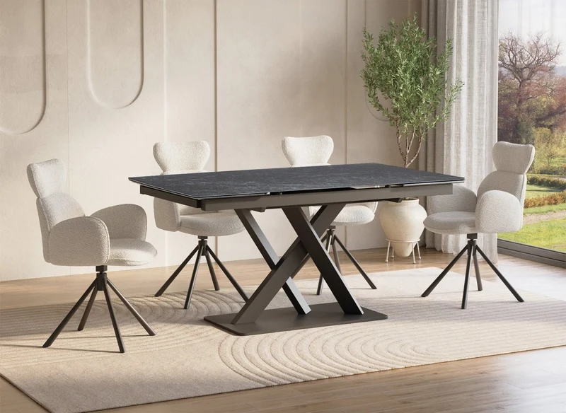 Table à manger extensible en céramique noire 10 personnes 160-240 cm ELEGANCE