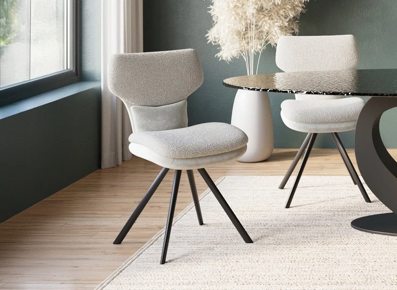 Lot de 2 chaises design en tissu bouclette beige MILIA