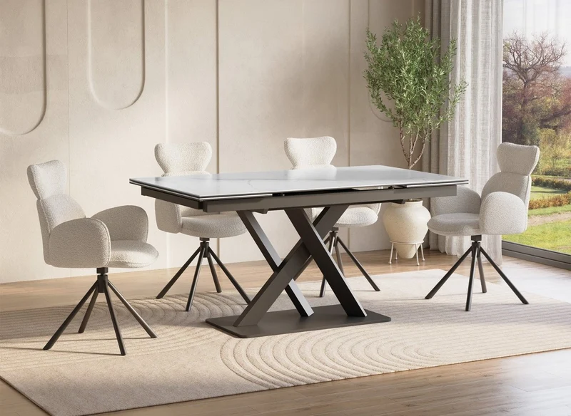 Table à manger extensible en céramique blanche 10 personnes 160-240 cm ELEGANCE
