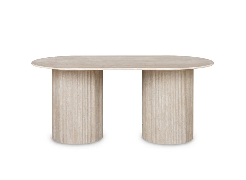 Table à manger ovale en marbre composite beige 6 personnes 180cm DHARA