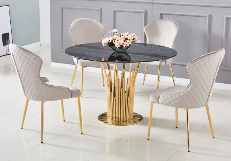 Chaise velours taupe capitonnée et or - Hilton x4