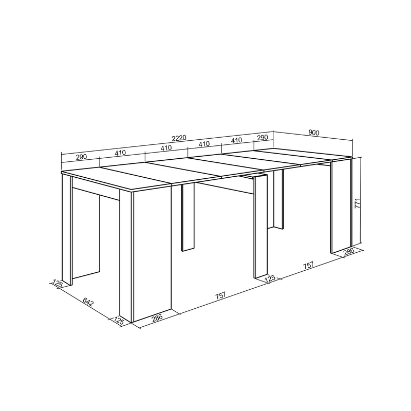 Table console extensible, 220, Pour 10 personnes, Chêne