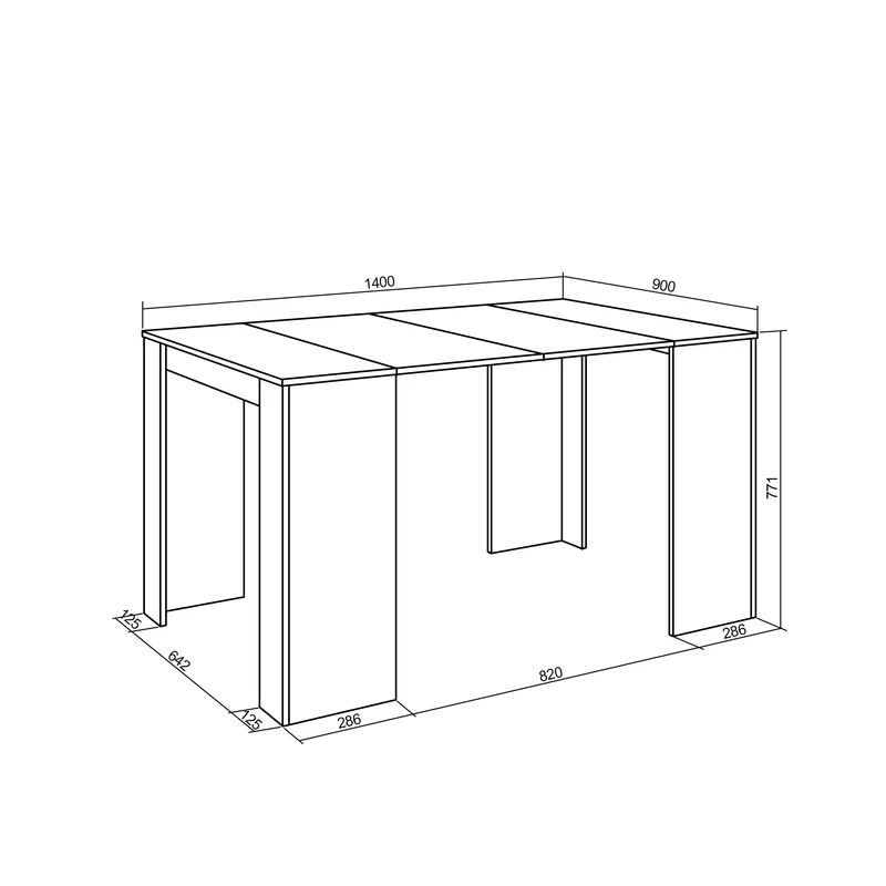 Table console extensible, 140, Pour 6 personnes, Noir