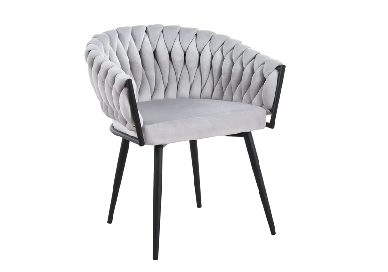 Fauteuil de table velours gris pieds noirs - Petra x2