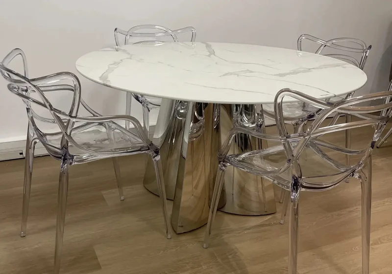 Table à manger ronde marbre blanc - Axel