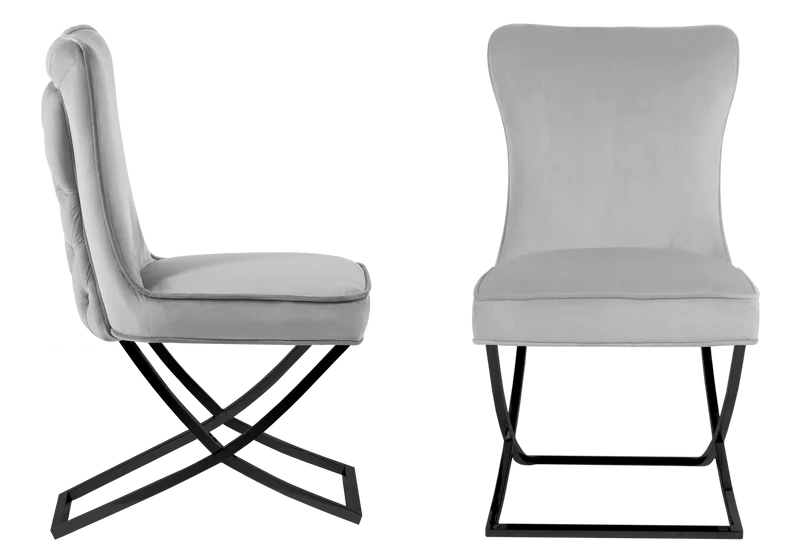 Chaise capitonnée pied croisé noir grise - Enzo x2