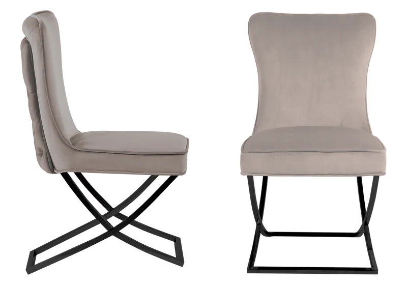 Chaise capitonnée pied croisé noir taupe - Enzo x2