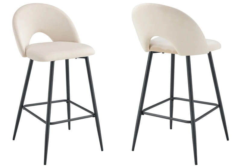 Chaise de bar dossier ouvert en velours beige - Talia x2