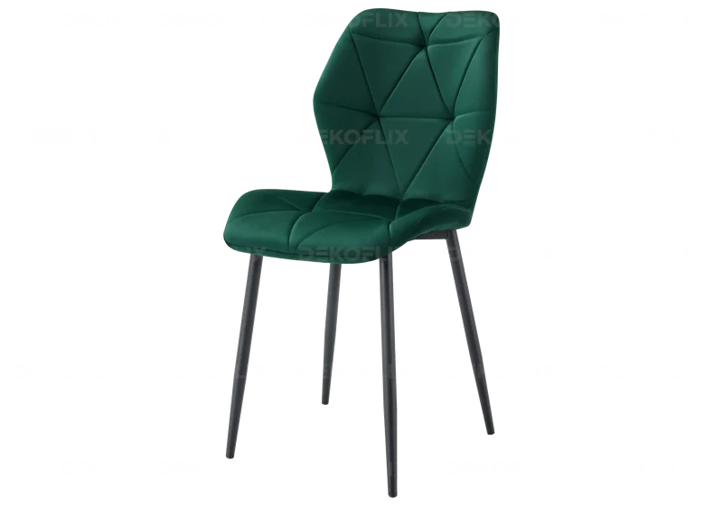 Chaise coquillage en velours vert et pieds noirs - Nava x4