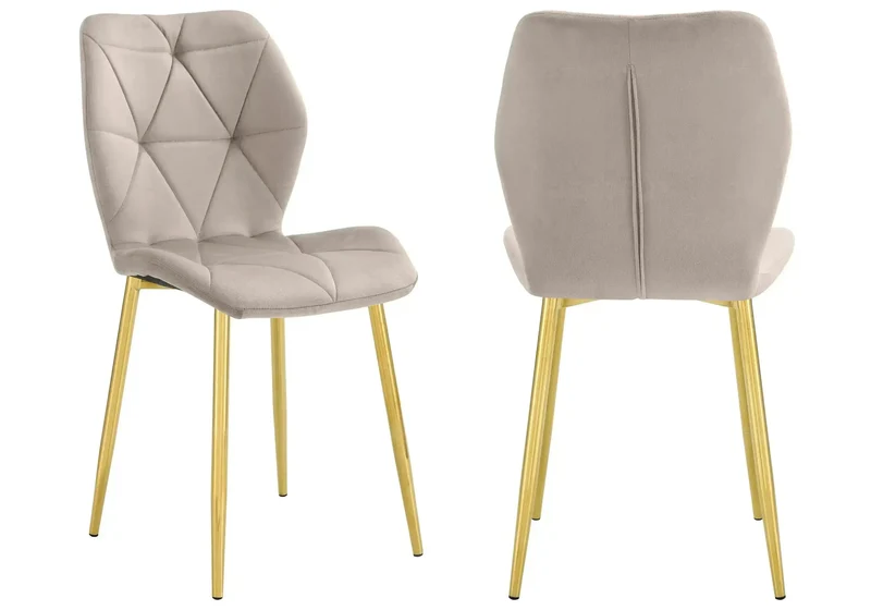 Chaise coquillage en velours beige et pieds dorés - Nava x4