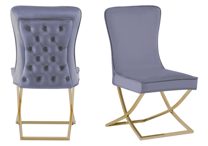 Table verre et 4 chaises velours anthracite dorée - Enzo