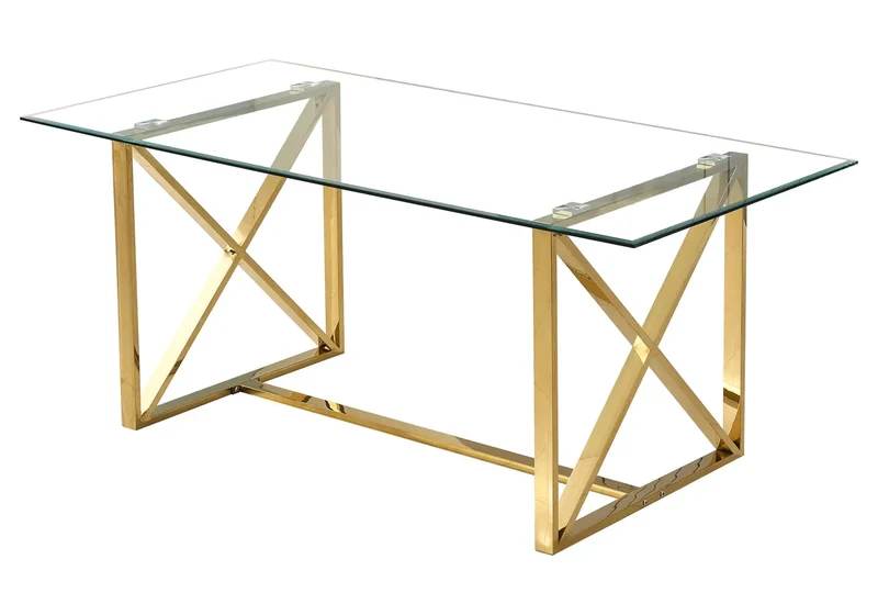 Table verre et 4 chaises velours taupe dorée - Enzo