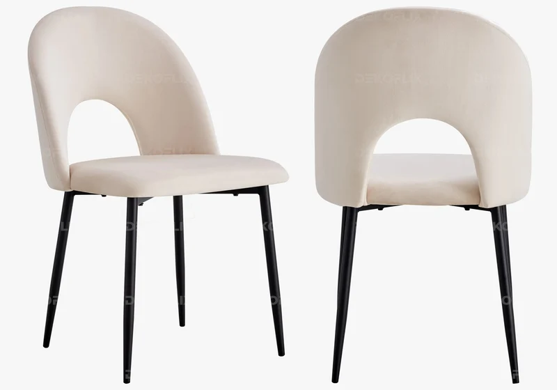Table noire marbre blanc et chaises beiges - Clara
