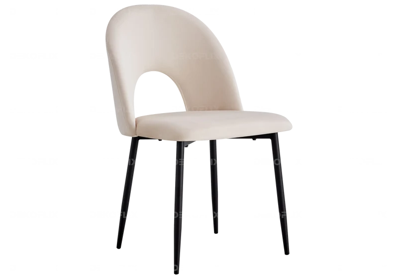 Table noire marbre blanc et chaises beiges - Clara