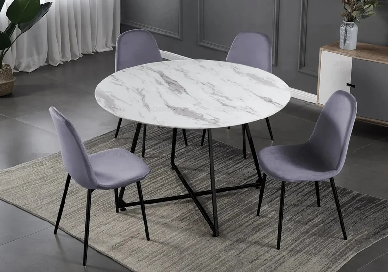 Table ronde marbre et 4 chaises noir - Gina