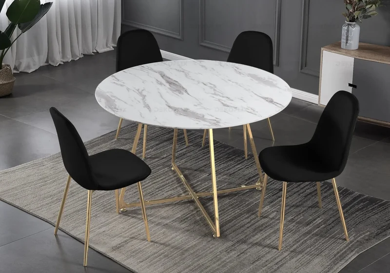 Table ronde marbre blanc pieds dorés - Gina