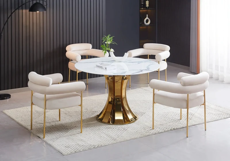 Fauteuil de table velours beige pieds dorés - Laya