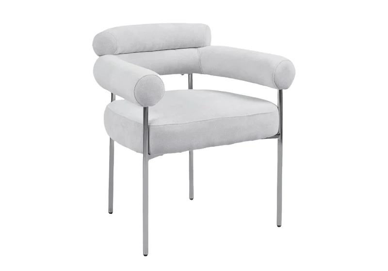 Fauteuil de table bouclée gris pieds argentés - Laya