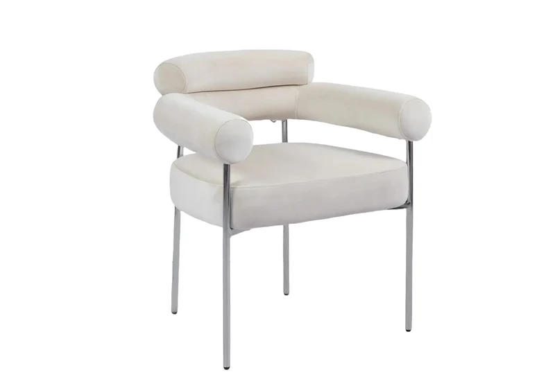 Fauteuil de table velours beige pieds argentés - Laya