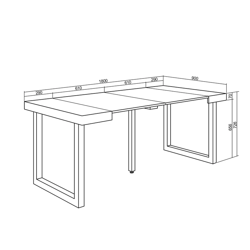 Table console extensible blanche & ciment 180 cm – Jusqu’à 8 personnes – Pieds en bois massif noirs en U