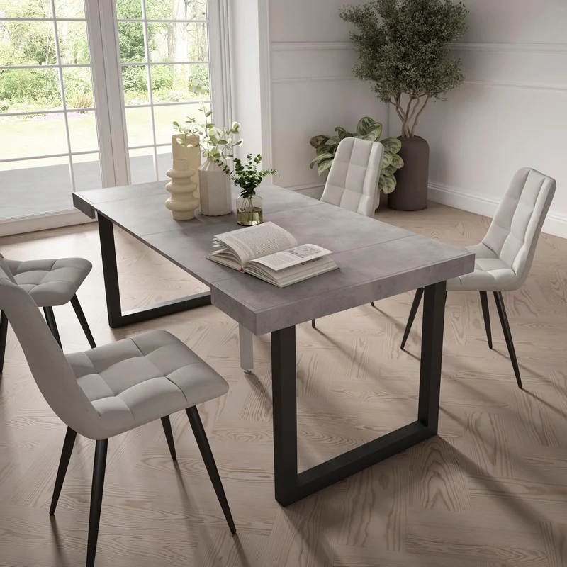 Table console extensible blanche 180 cm - Jusqu’à 8 personnes - Pieds en bois massif noirs en U