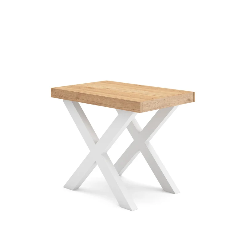 Table console extensible chêne 180 cm – Jusqu’à 8 personnes – Pieds en bois massif blancs en croix