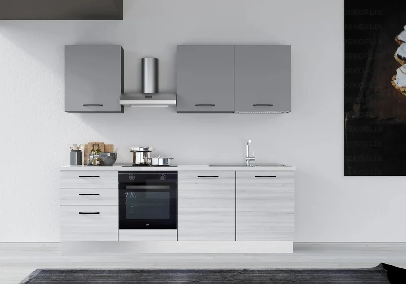 Cuisine Intégrée Chêne Gris STAR 240 - Électroménager Inclus