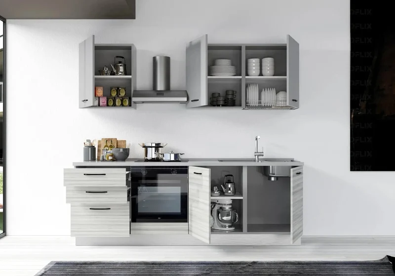 Cuisine Intégrée Chêne Gris STAR 240 - Électroménager Inclus