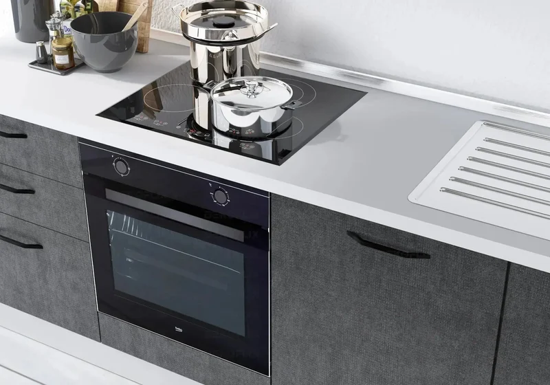 Cuisine Intégrée Titane Chêne STAR 240 - Électroménager Inclus