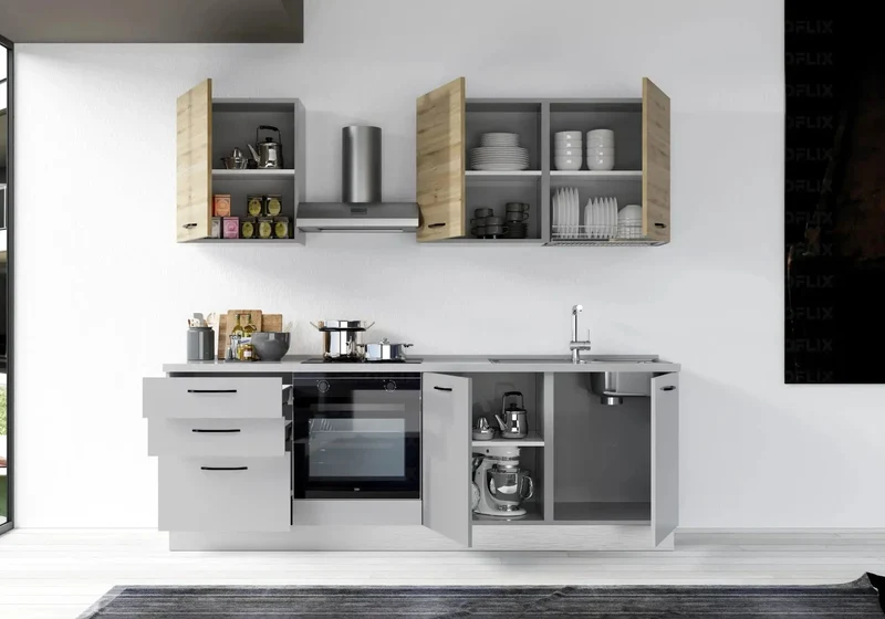 Cuisine Intégrée Gris Chêne STAR 240 - Électroménager Inclus