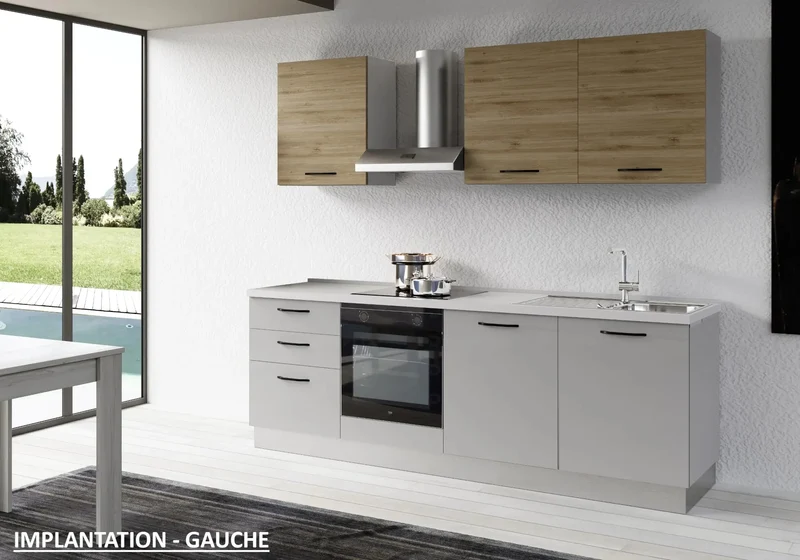 Cuisine Intégrée Gris Chêne STAR 240 - Électroménager Inclus