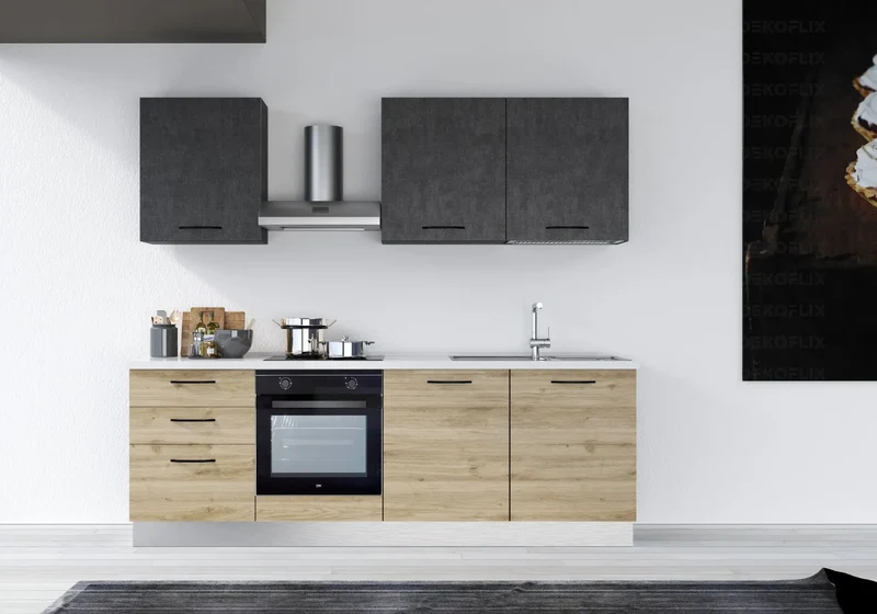 Cuisine Intégrée Chêne Titane STAR 240 - Électroménager Inclus