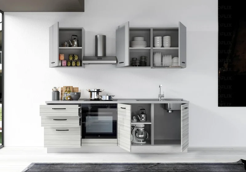 Cuisine Équipée Chêne Gris STAR 240 - Électroménager Inclus